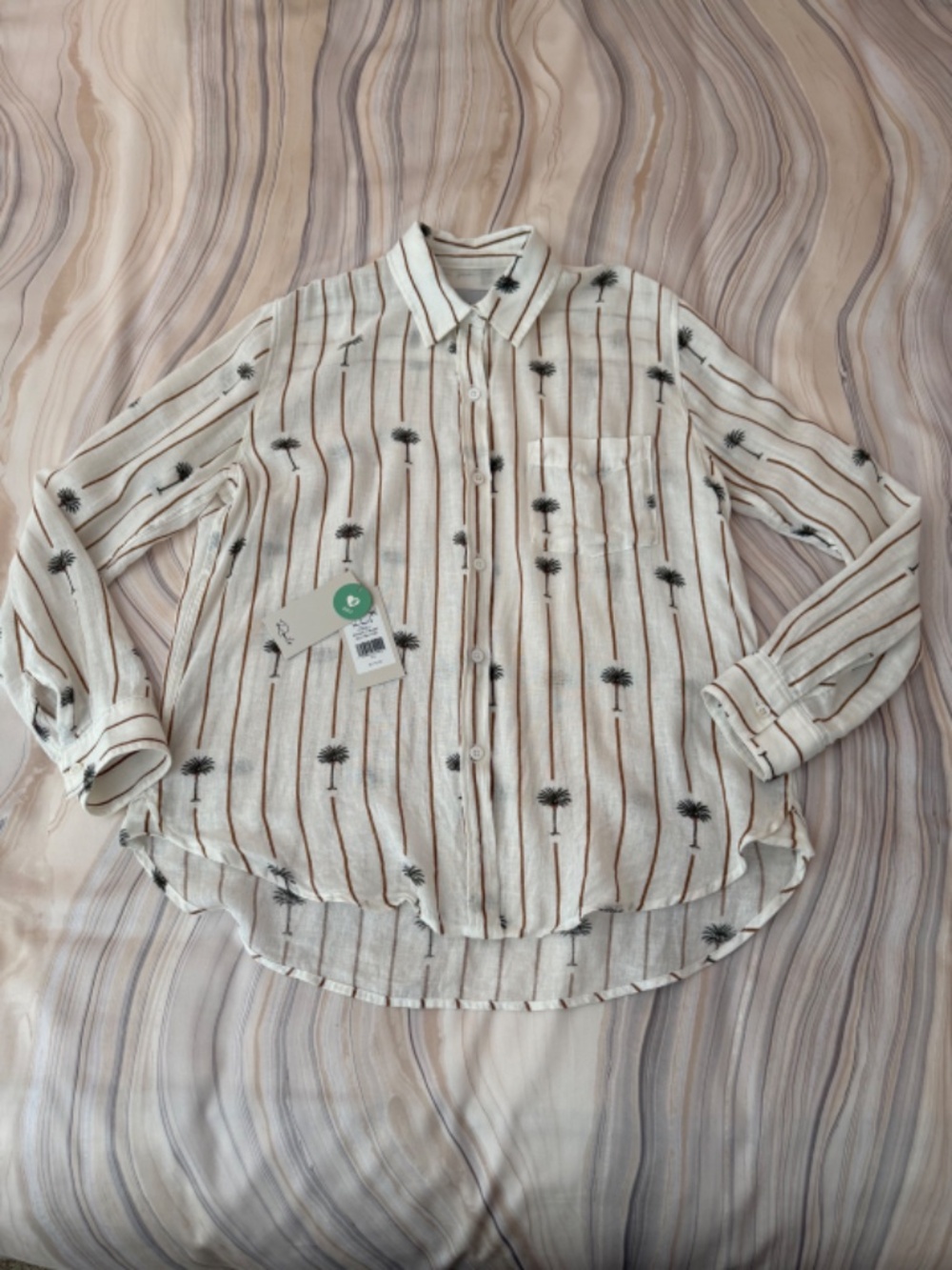 RAILS Charli Linen Blend Long Sleeve Button Front Shirt Ivory Stripe Palms Sz XS - Picture 14 of 16